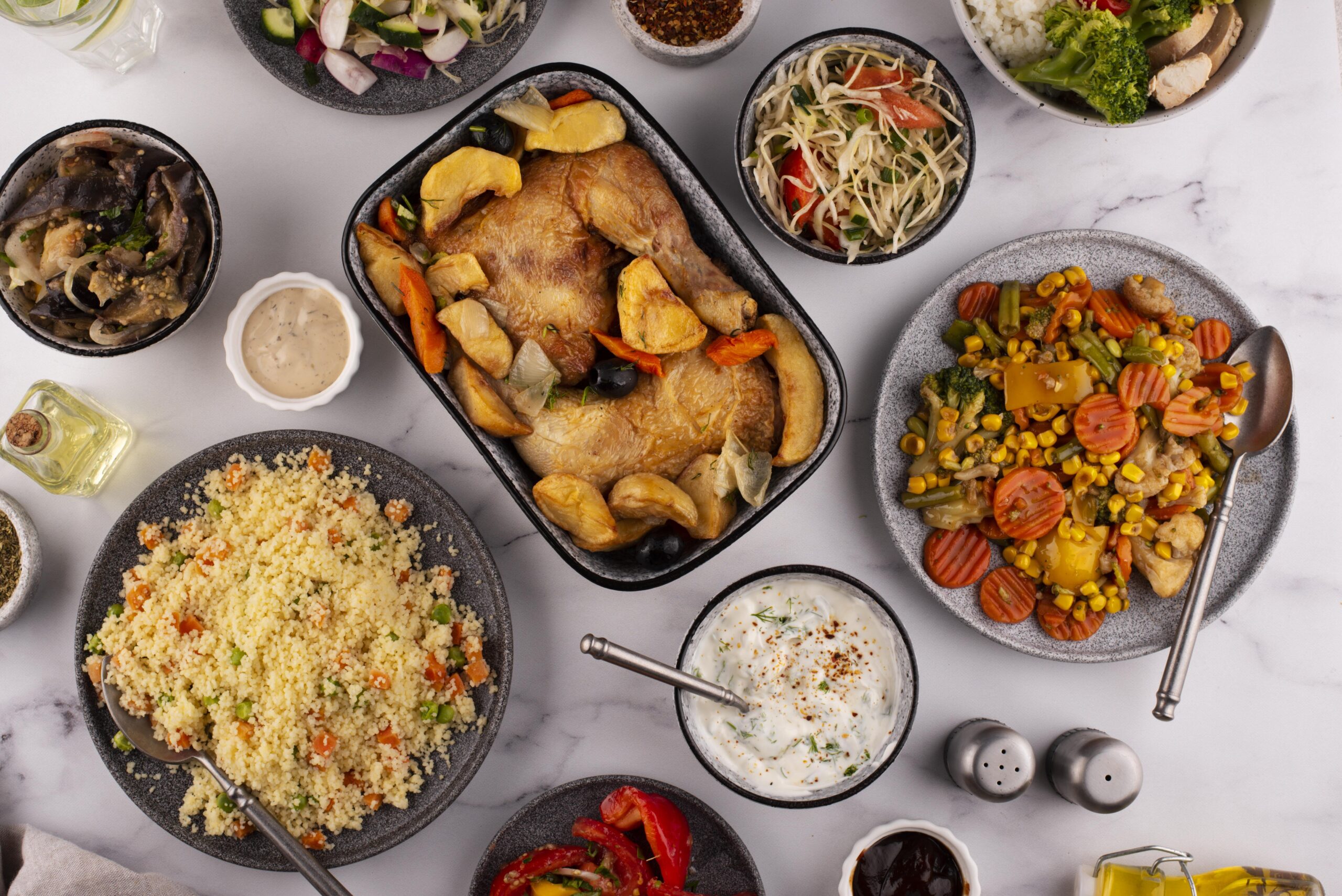 top view table full delicious food assortment scaled